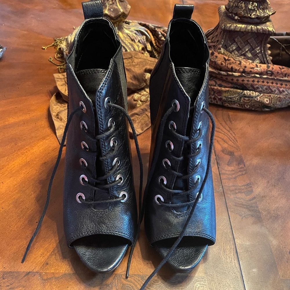 Nine West Peep Toe Lace Up Booties
